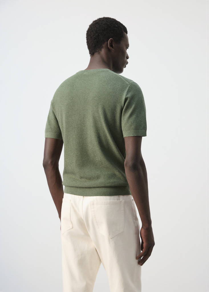 Fine knit cotton blend T-shirt — Forest Green
