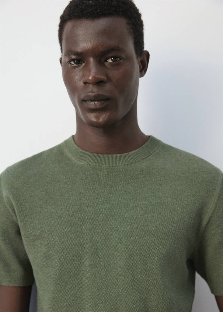 Fine knit cotton blend T-shirt — Forest Green