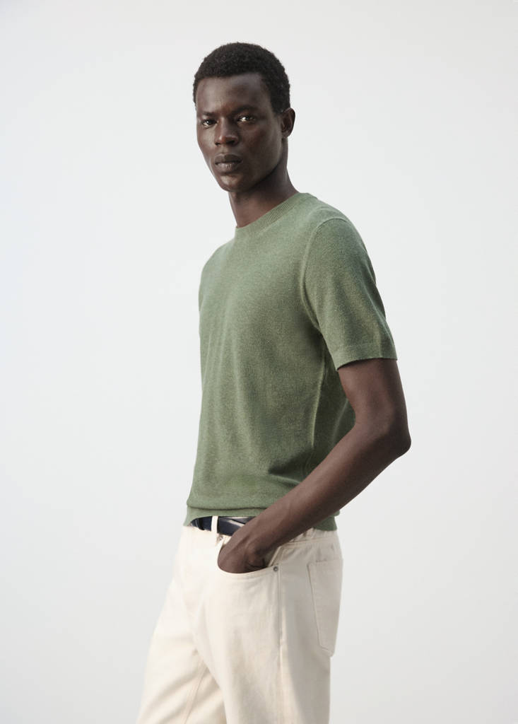 Fine knit cotton blend T-shirt — Forest Green