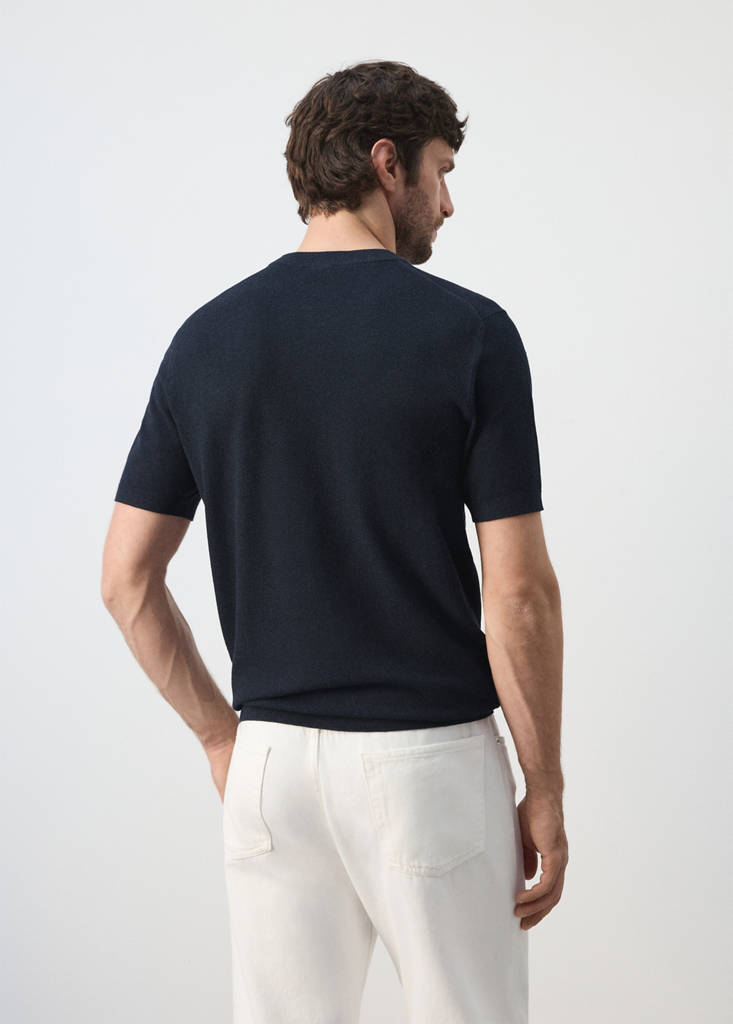 Fine knit cotton blend T-shirt — Navy