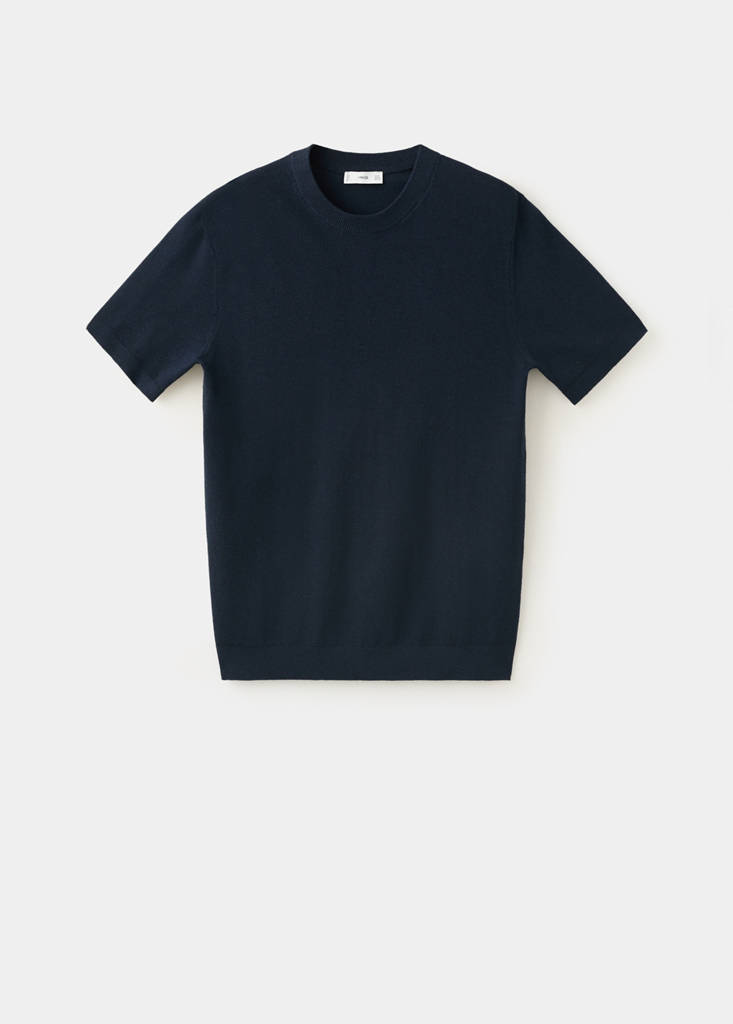 Fine knit cotton blend T-shirt — Navy