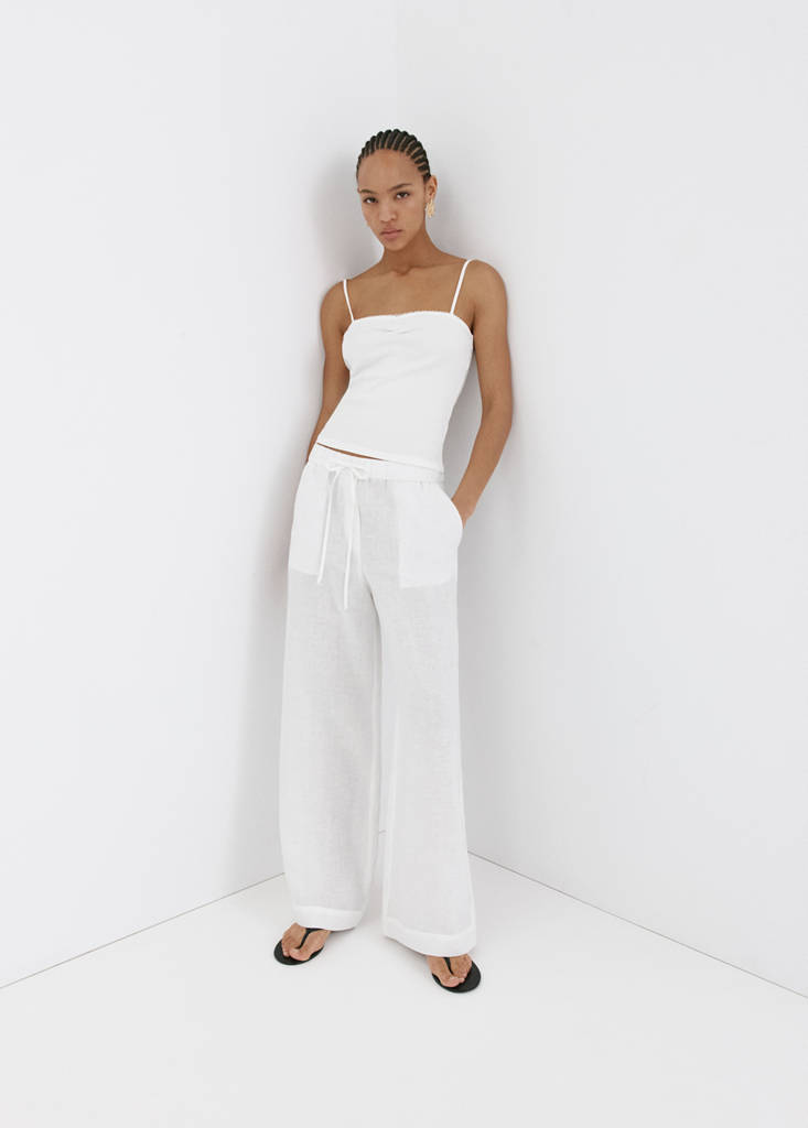 Linen wide-leg trousers — White