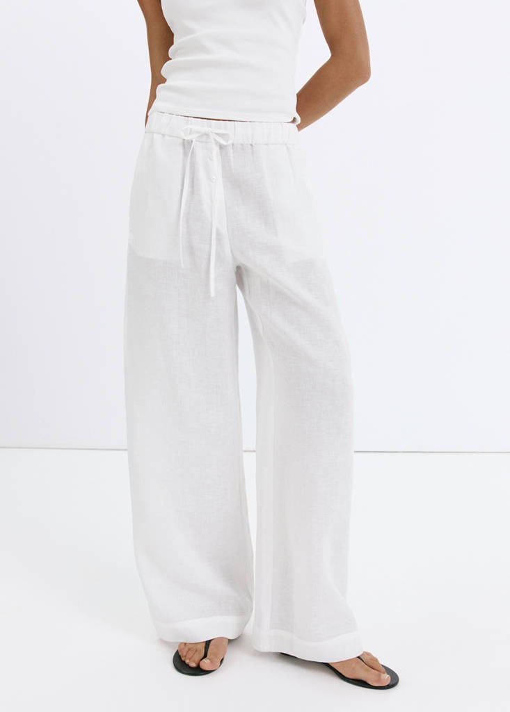 Linen wide-leg trousers — White