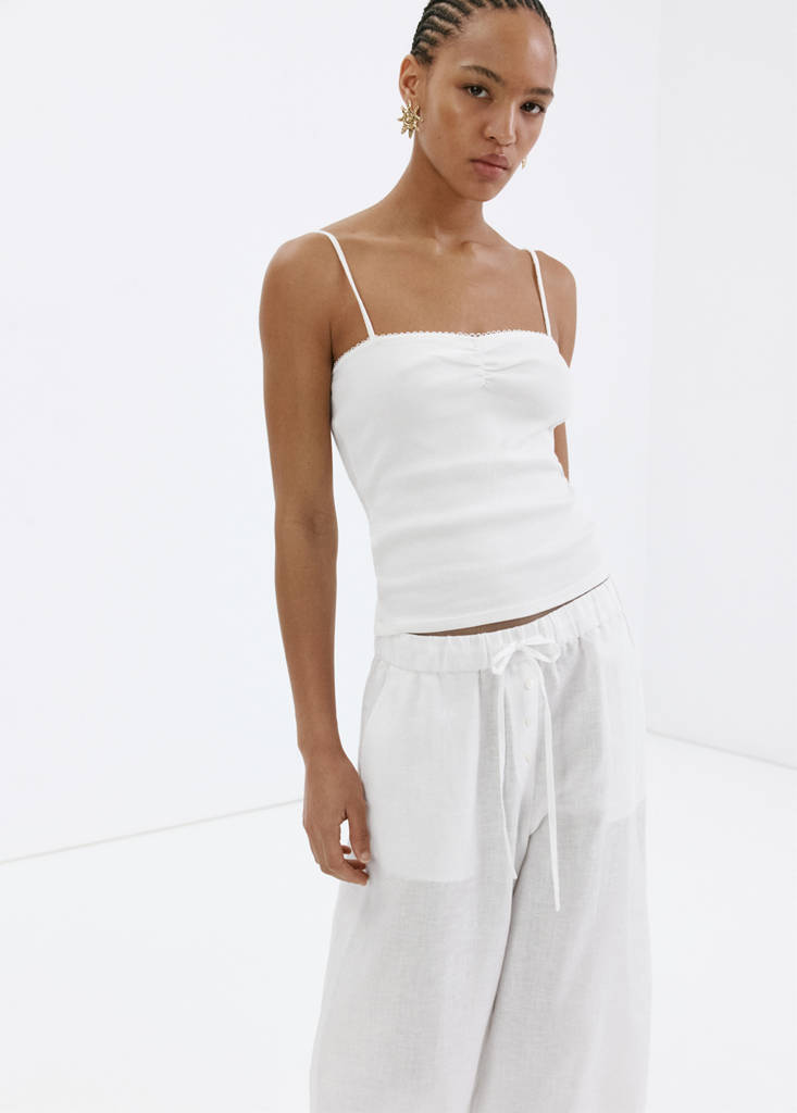 Linen wide-leg trousers — White