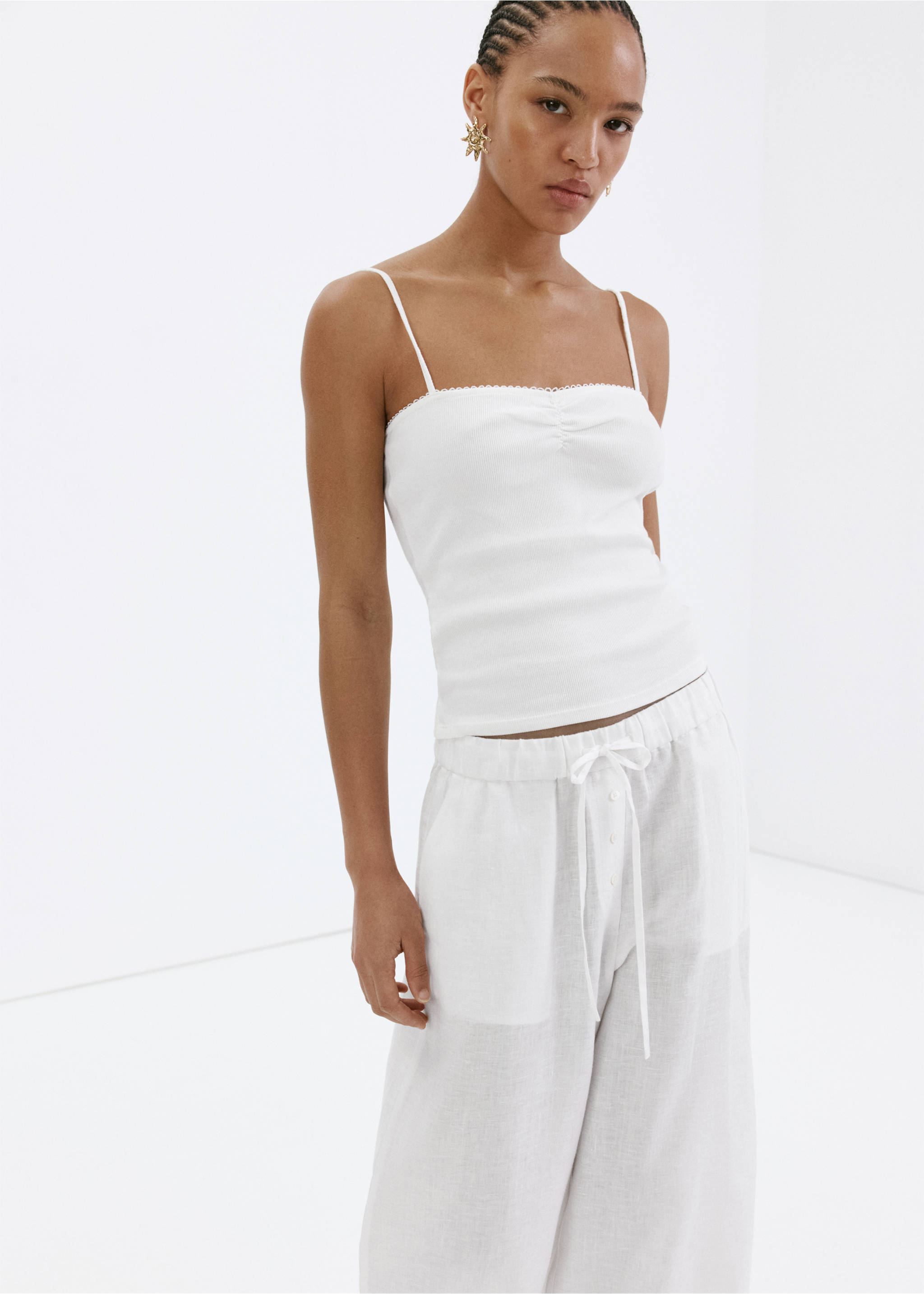 Pantalon wide leg en lin - Détail de l'article 1, Blanc. Ref: 37061437-00.