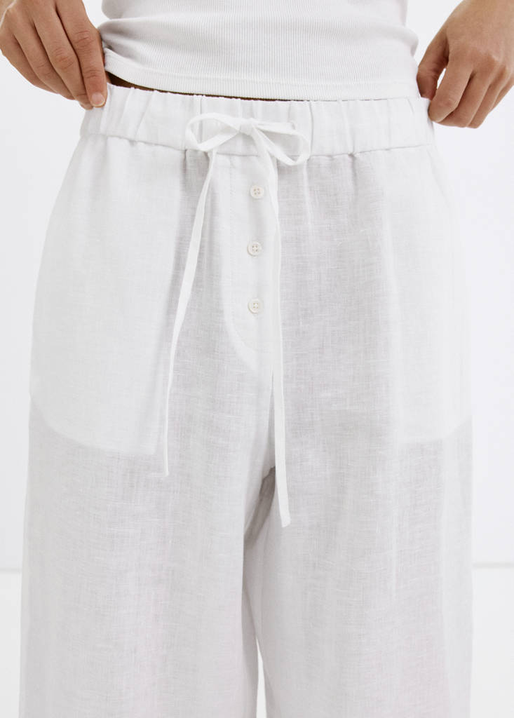 Linen wide-leg trousers — White
