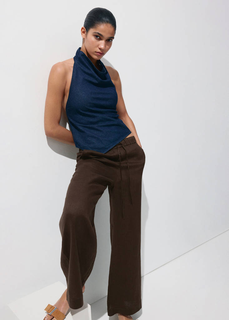 Linen wide-leg trousers — Chocolate