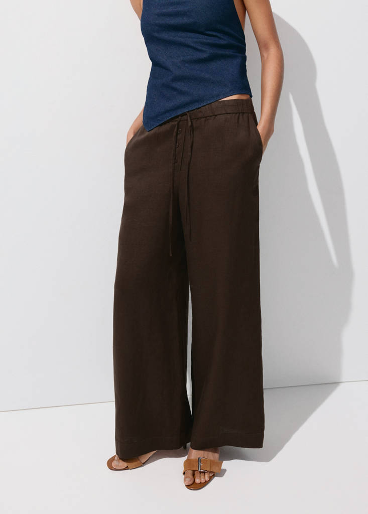 Linen wide-leg trousers — Chocolate