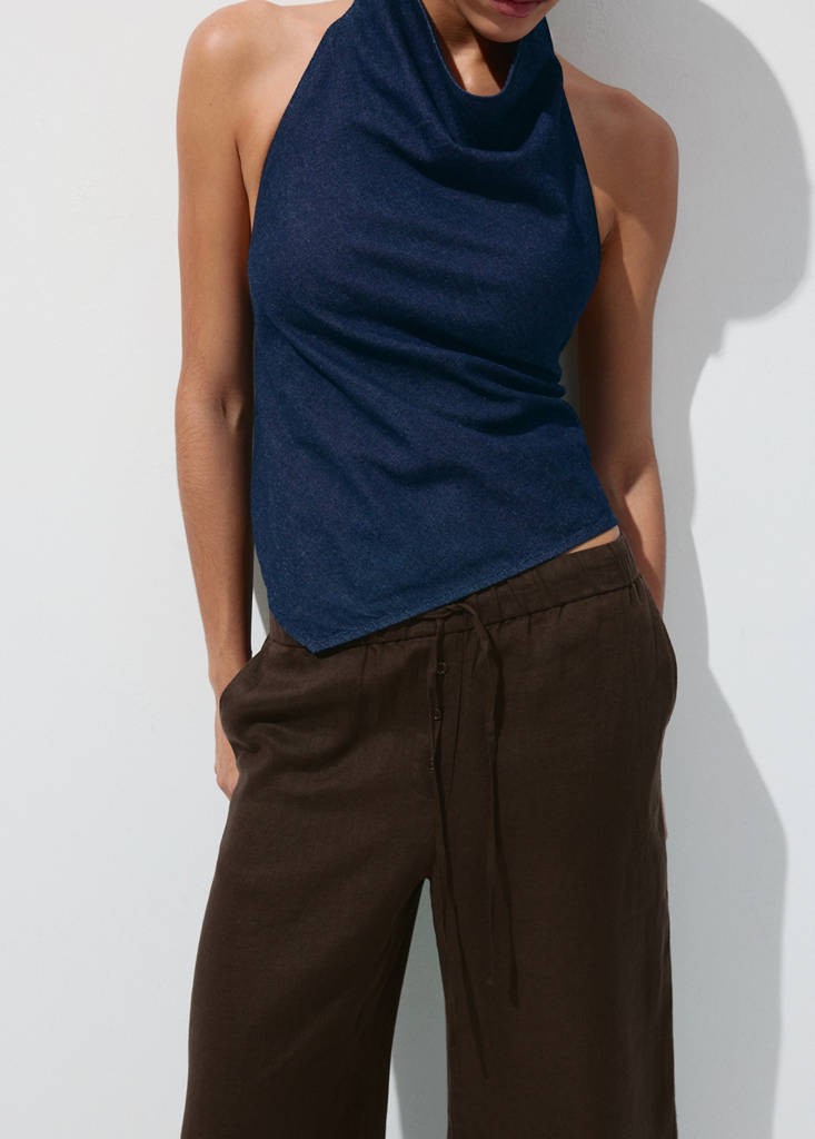 Linen wide-leg trousers — Chocolate