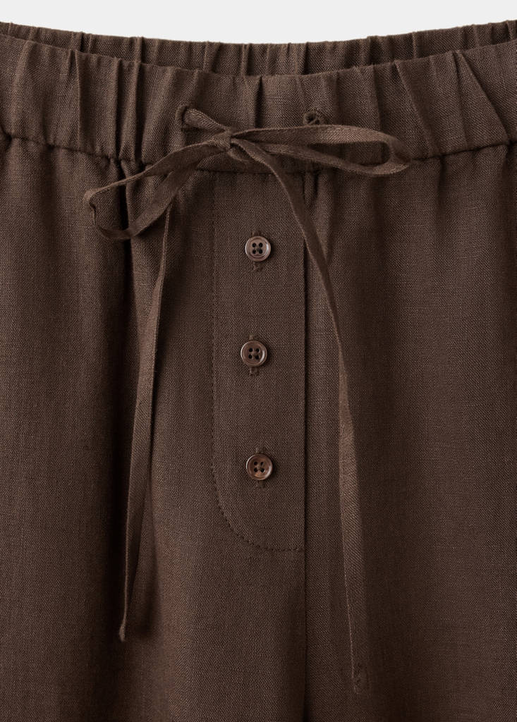 Linen wide-leg trousers — Chocolate