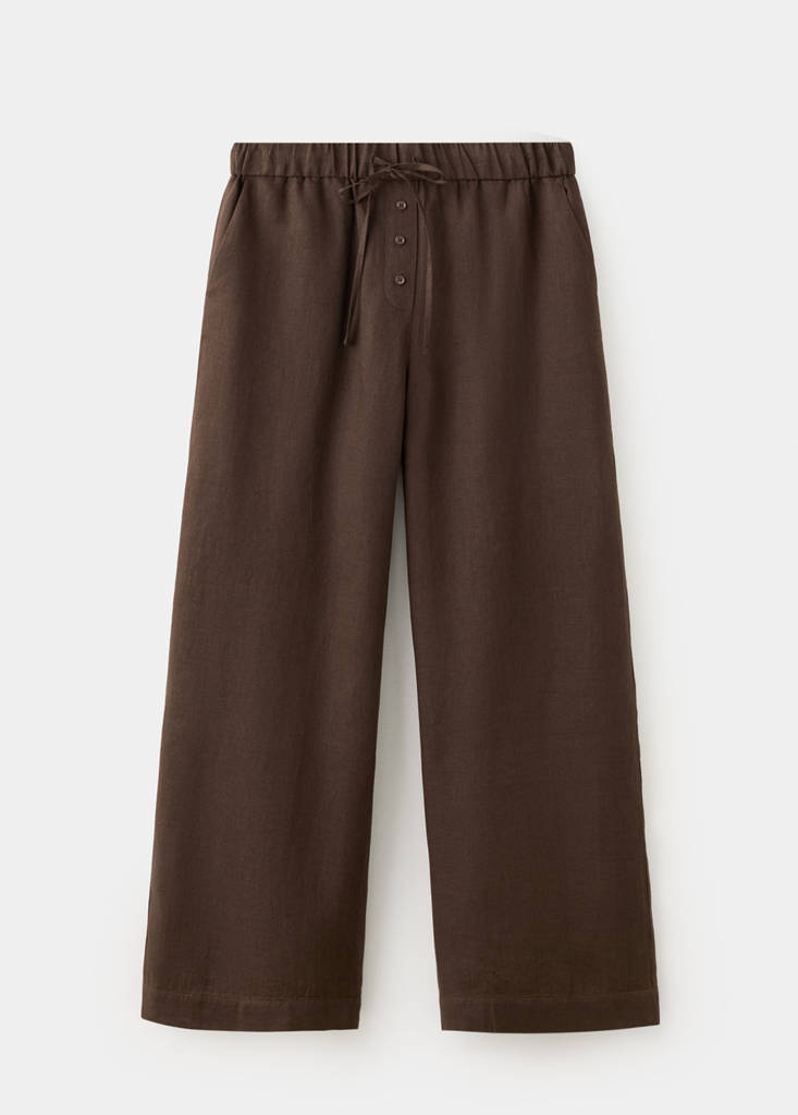 Linen wide-leg trousers — Chocolate