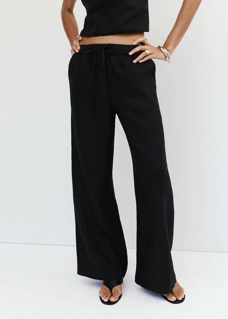 Linen wide-leg trousers — Black