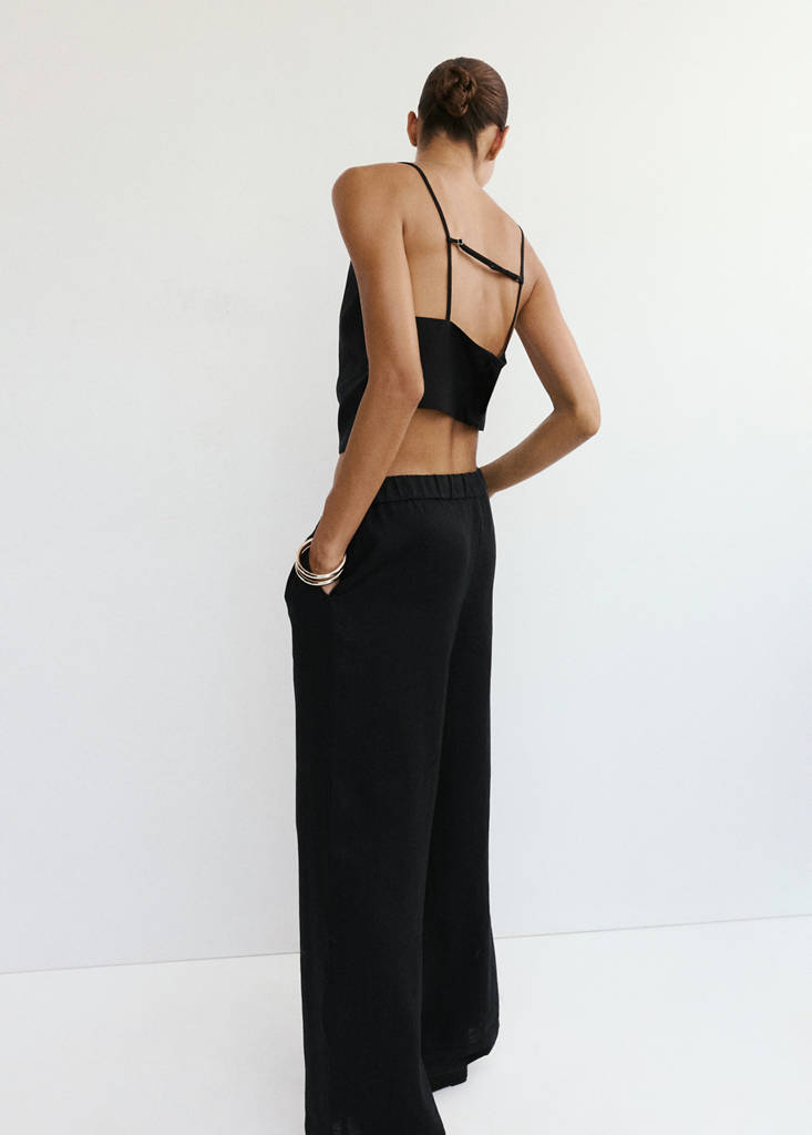Linen wide-leg trousers — Black