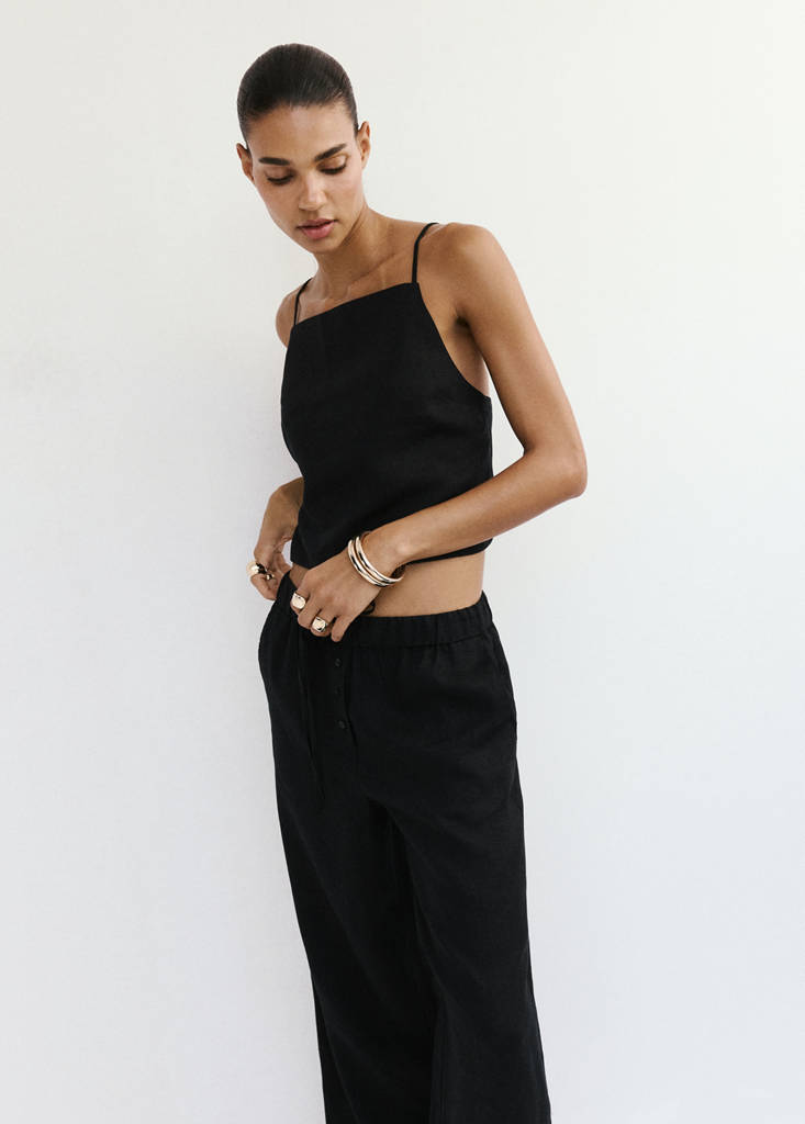 Linen wide-leg trousers — Black