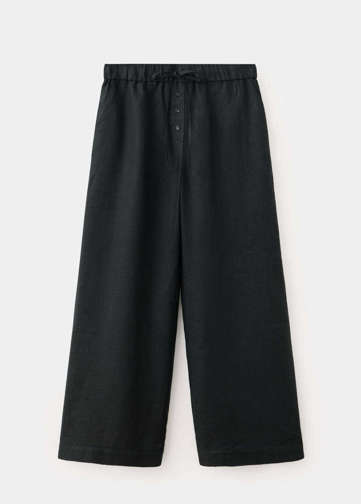 Linen wide-leg trousers — Black