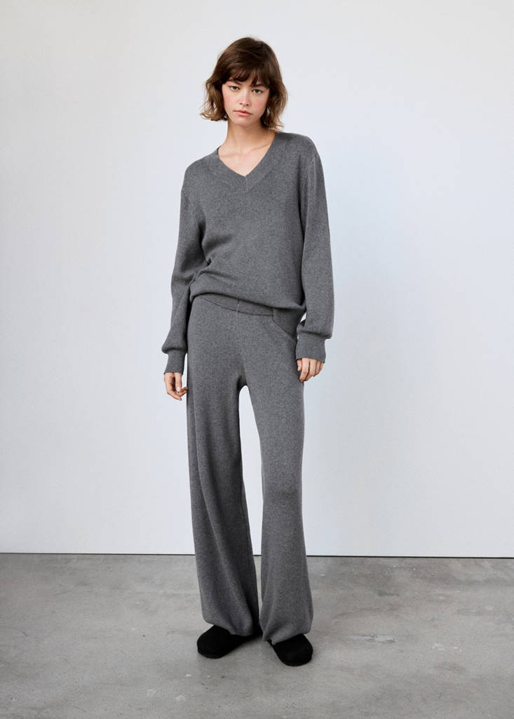 V-neck jumper, 100% cotton, soft touch — Grey