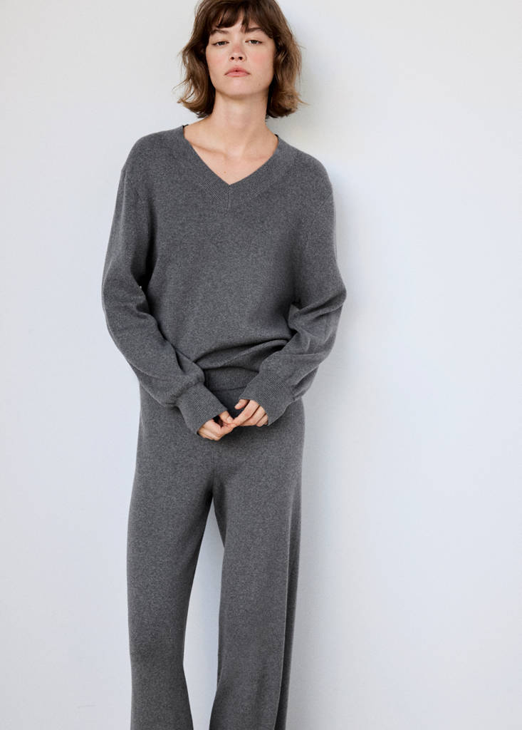 V-neck jumper, 100% cotton, soft touch — Grey