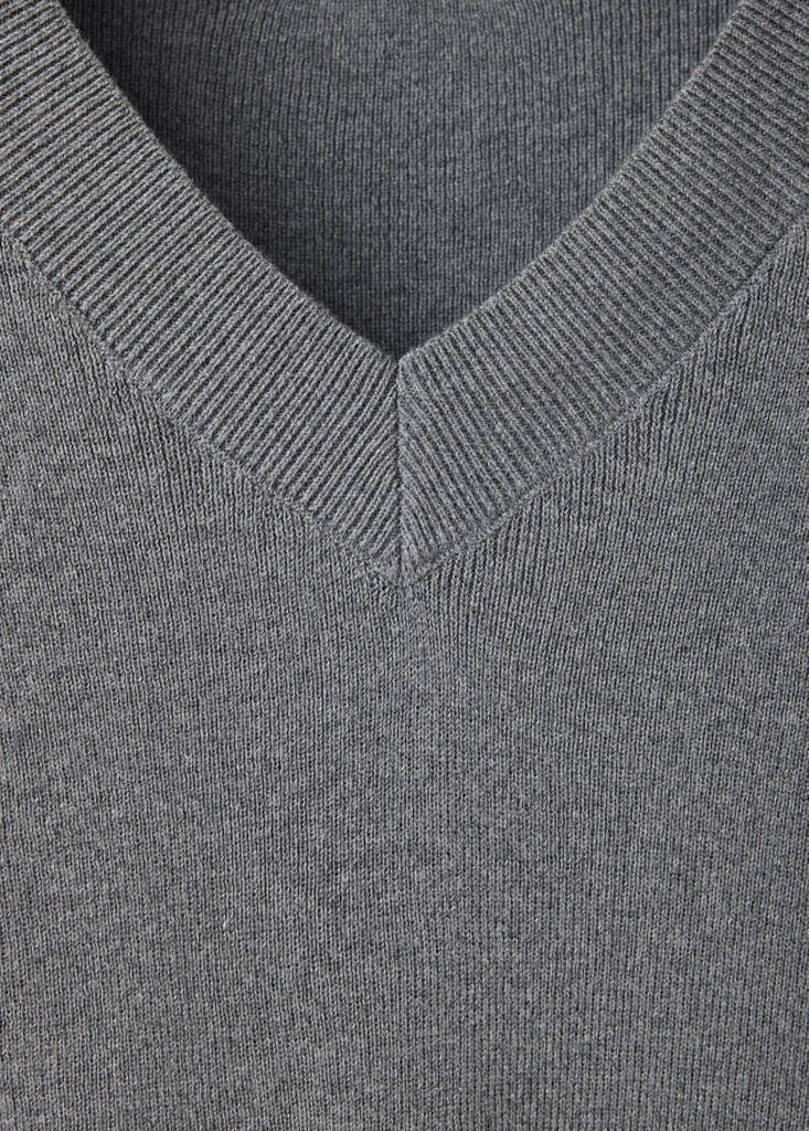V-neck jumper, 100% cotton, soft touch — Grey