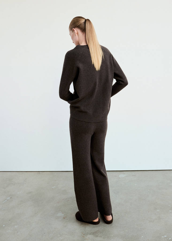 Wide-leg jersey pyjama trousers — Chocolate