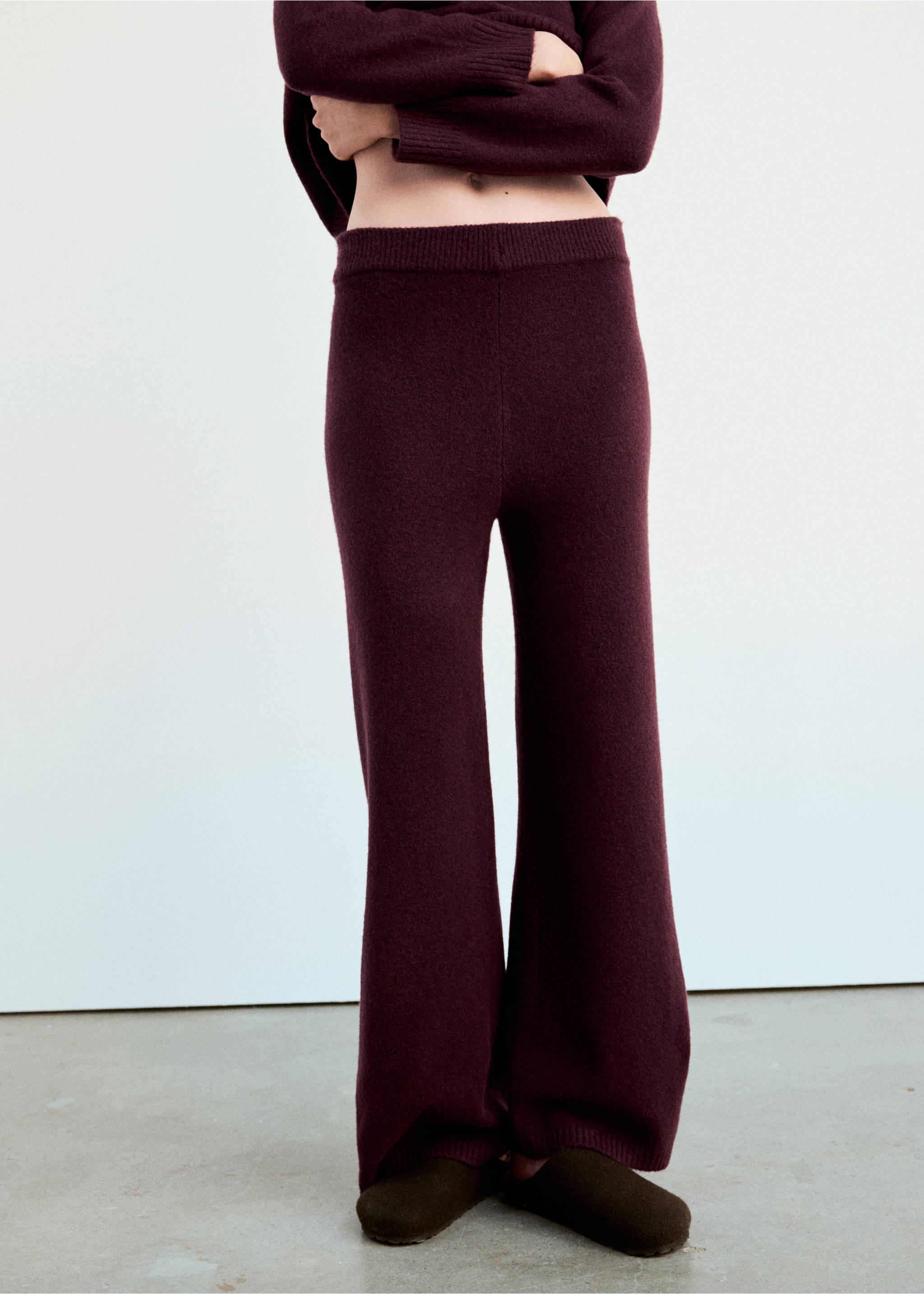 Calças de pijama de malha wide leg - Plano médio, Bordeaux. Ref: 37061440-00.