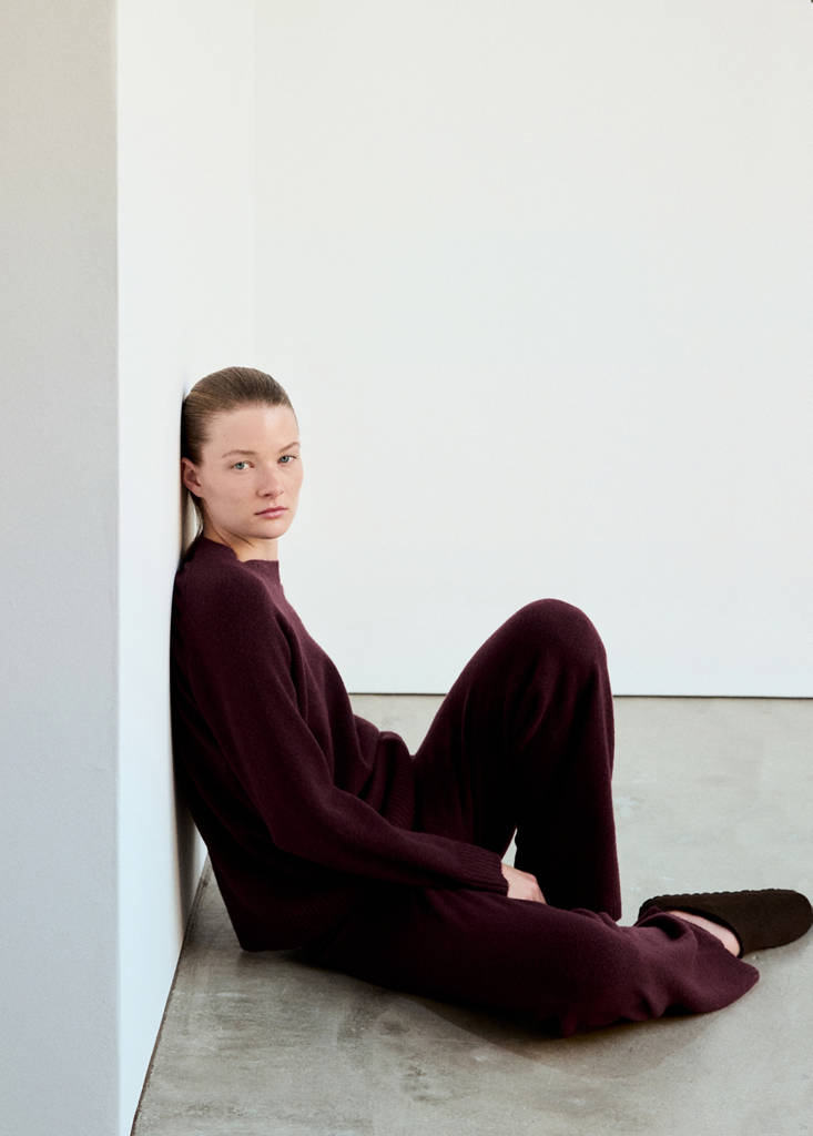 Wide-leg jersey pyjama trousers — Burgundy