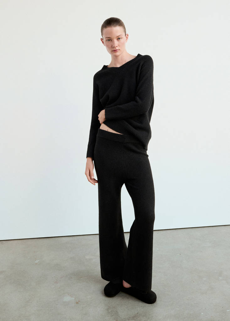 Wide-leg jersey pyjama trousers — Black