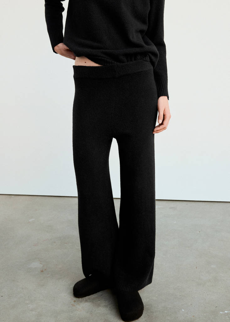 Wide-leg jersey pyjama trousers — Black