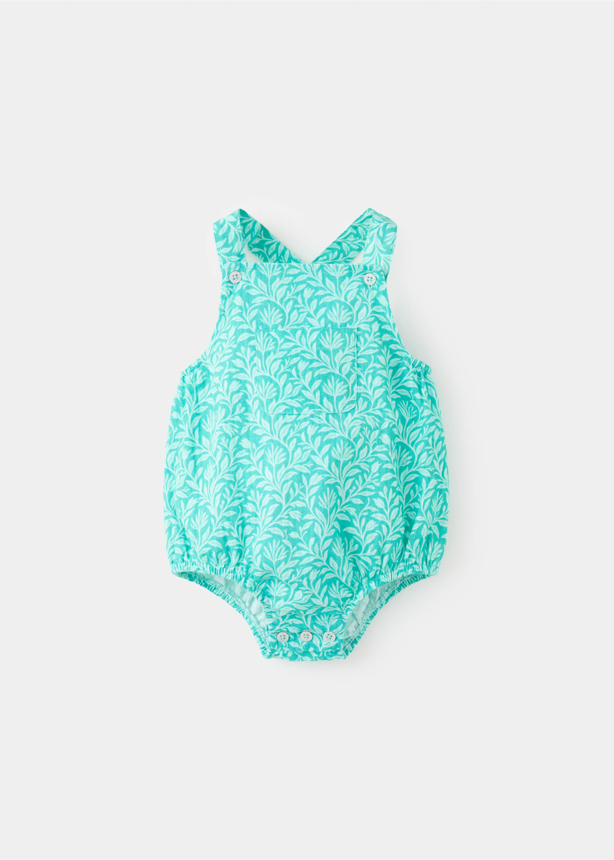 100% cotton printed romper - Article without model, Aqua Green. Ref: 37061444-00.