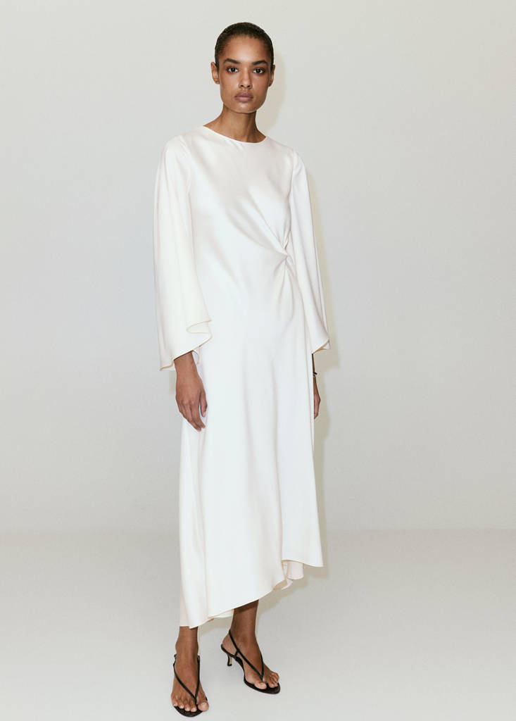 Ruched satin dress — Ecru