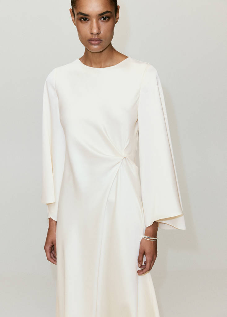 Ruched satin dress — Ecru