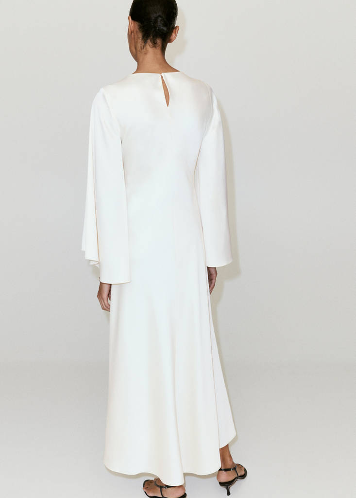 Ruched satin dress — Ecru
