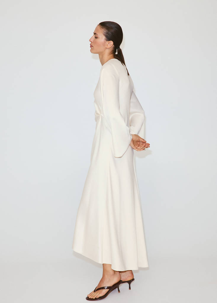 Ruched satin dress — Ecru