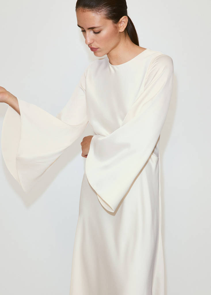 Ruched satin dress — Ecru