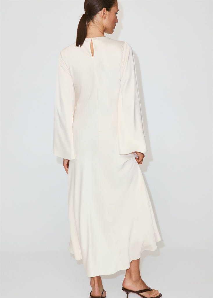 Ruched satin dress — Ecru