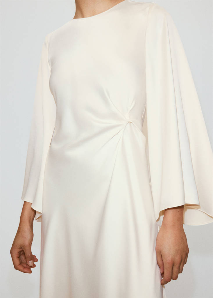 Ruched satin dress — Ecru