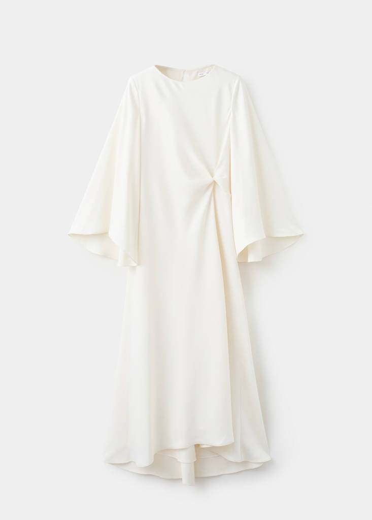 Ruched satin dress — Ecru