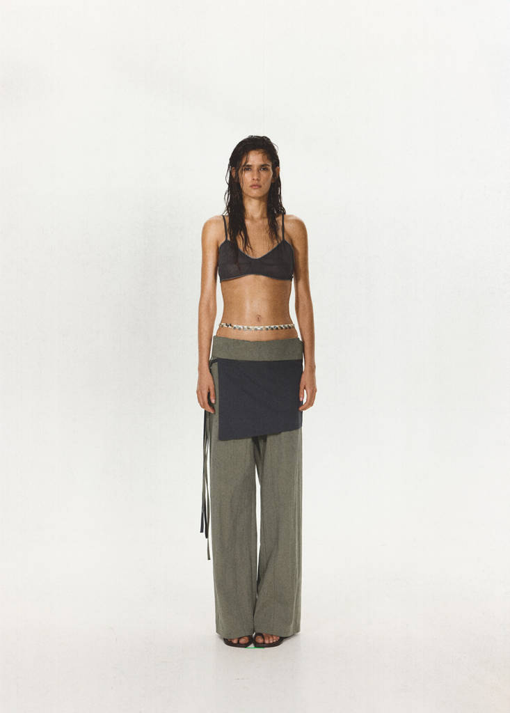 Mango Tied Overlay Pants In Gray