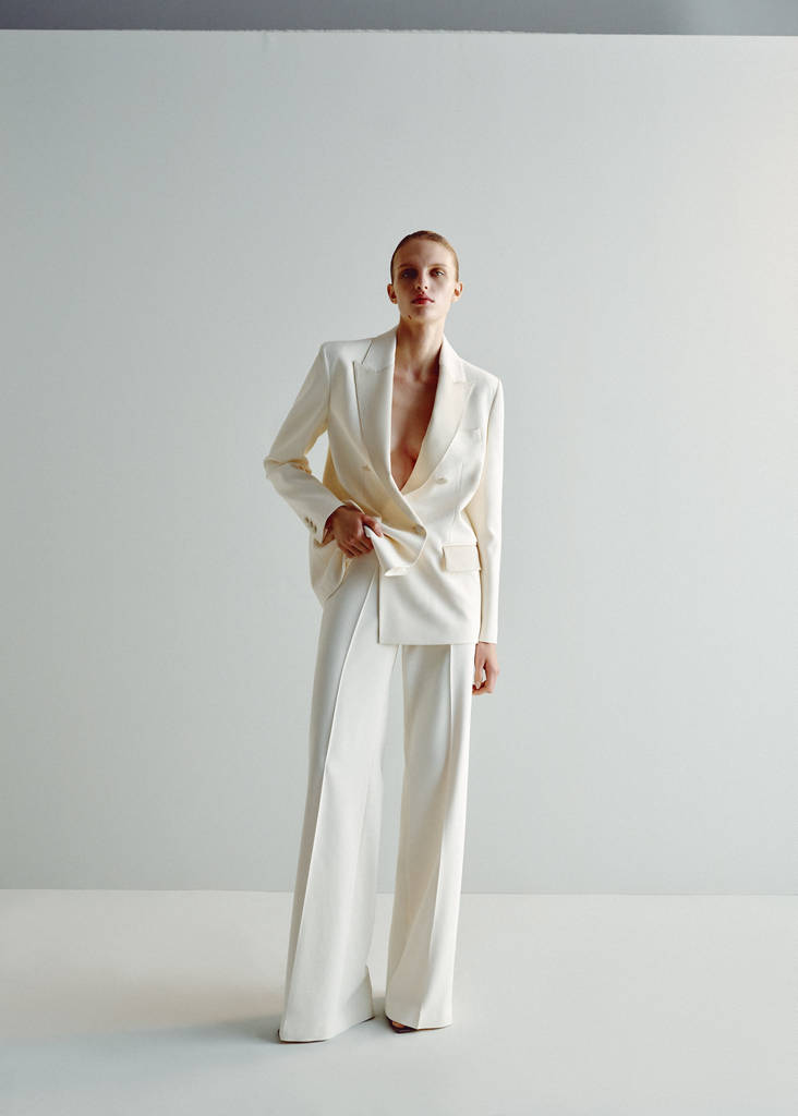High-waist straight trousers — Ecru