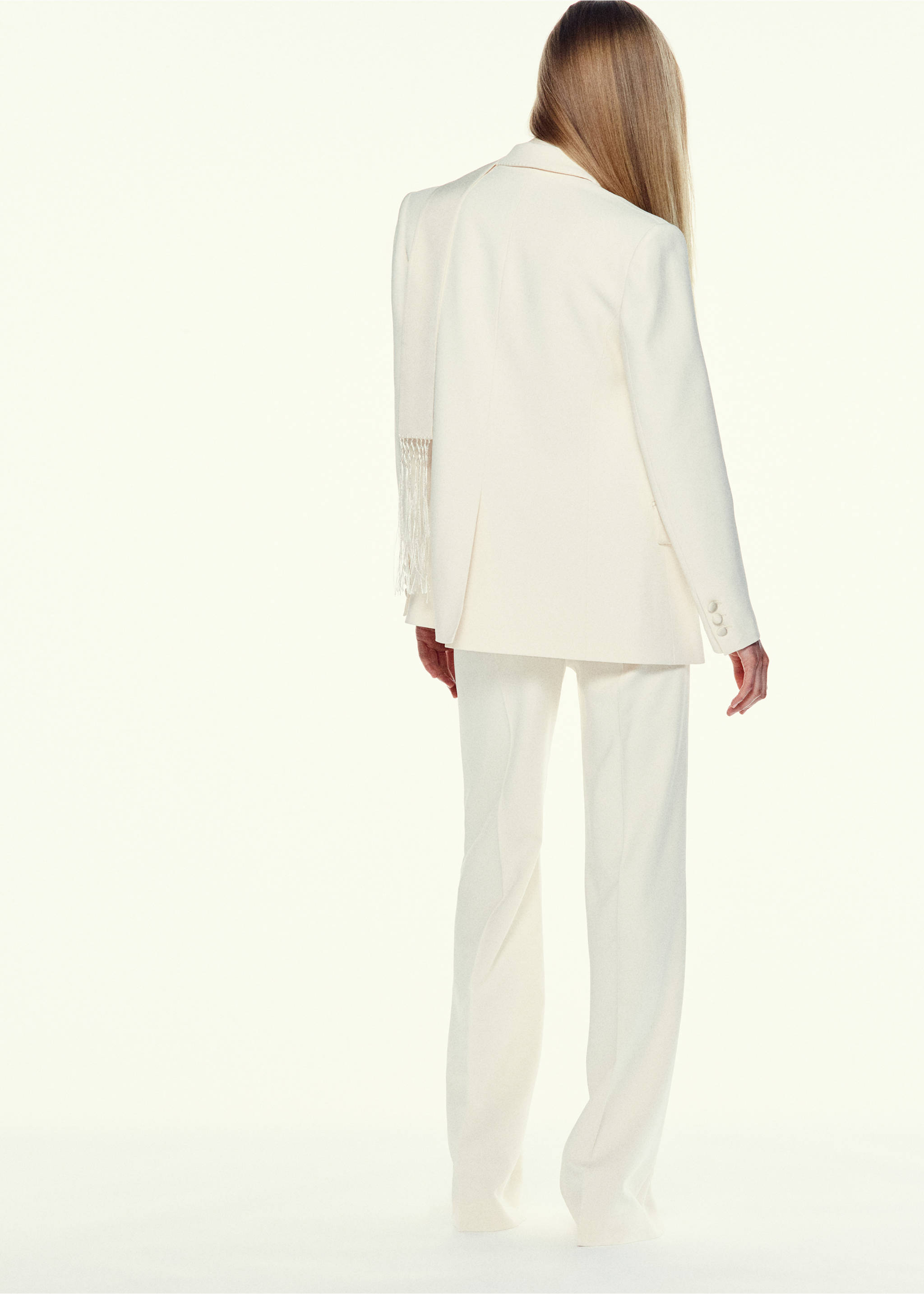 Штани прямого крою з високою посадкою - Зворотна сторона товару, Екрю. Ref: 37061452-00.