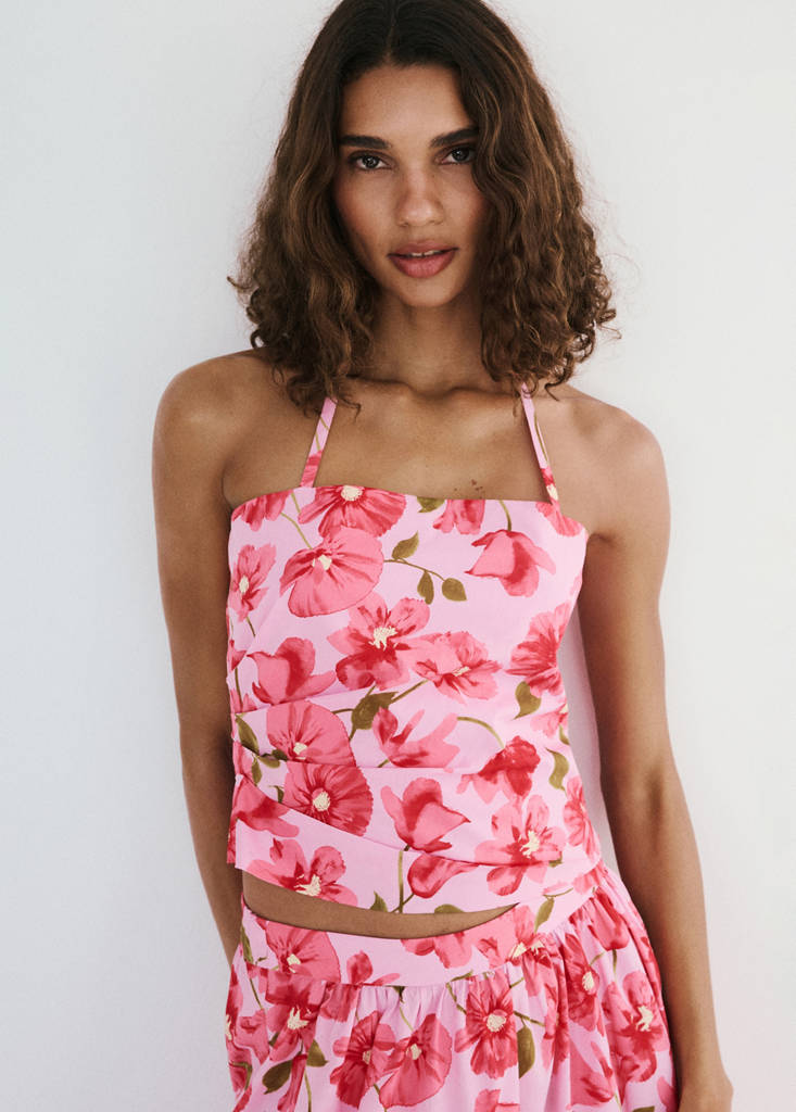 Floral halter neck top — Pink