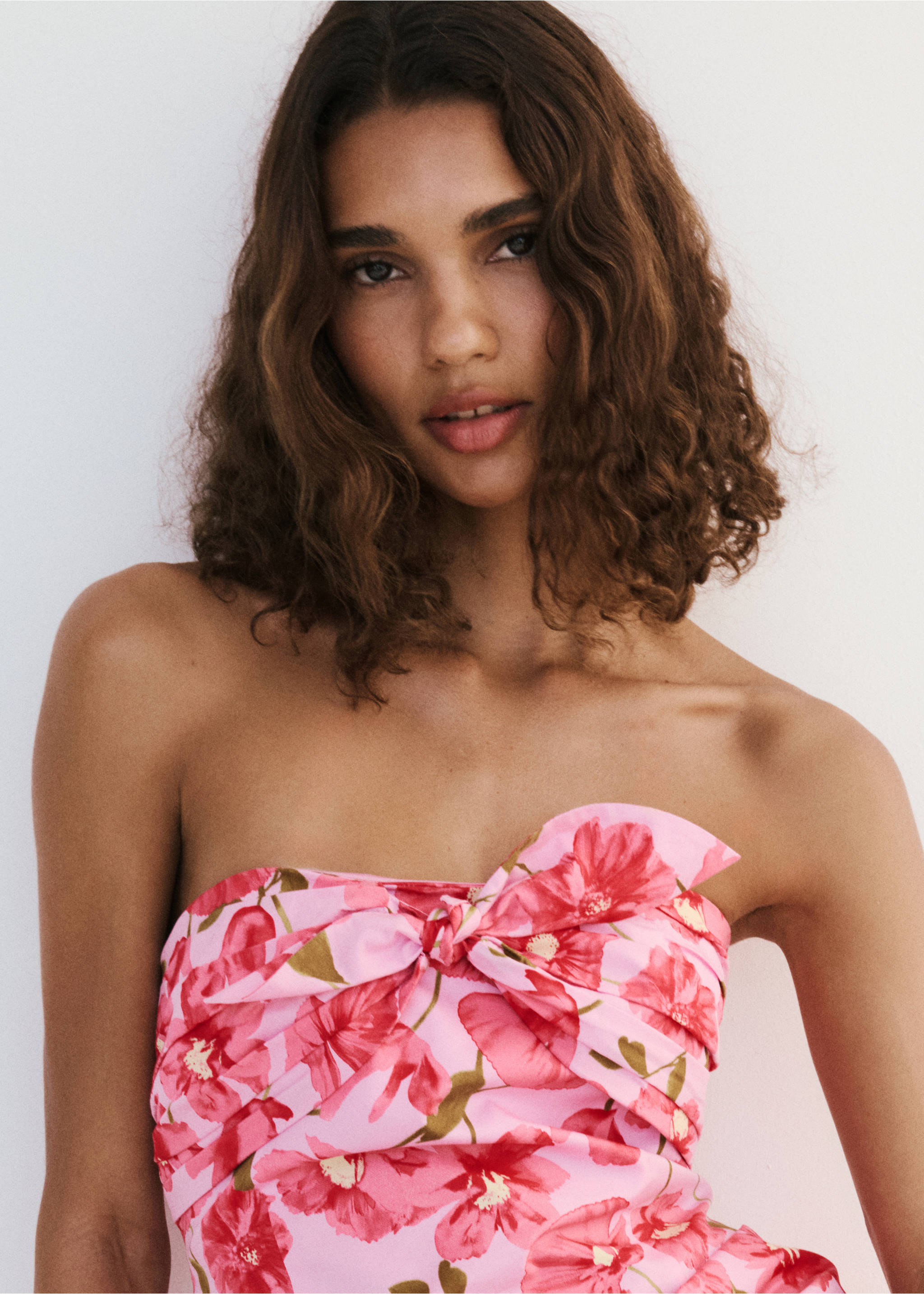 Bow floral dress - Details of the article 1, Fuchsia. Ref: 37061462-00.