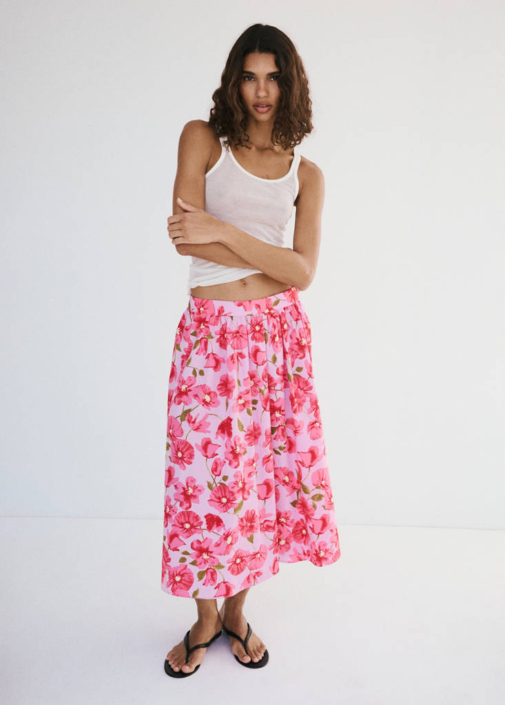 Midi skirt 100% cotton — Pink