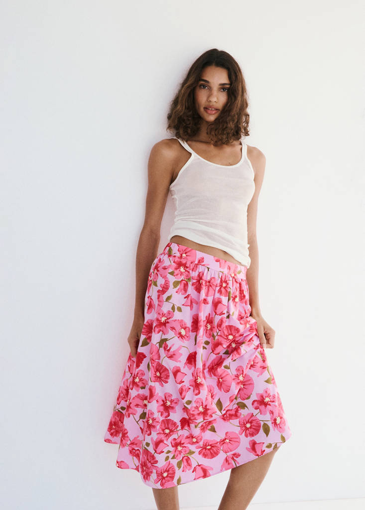 Midi skirt 100% cotton — Pink