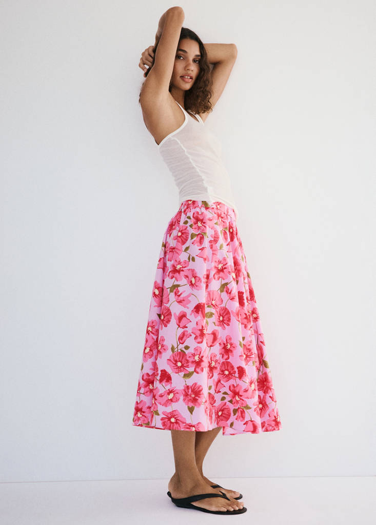 Midi skirt 100% cotton — Pink