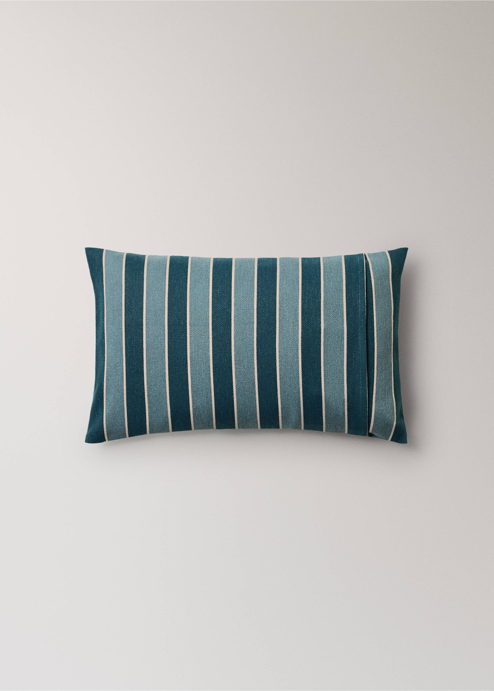 Cotton cushion cover with printed stripes 30x50 cm - Details of the article 4, Petrol Blue. Ref: 37061467-00.