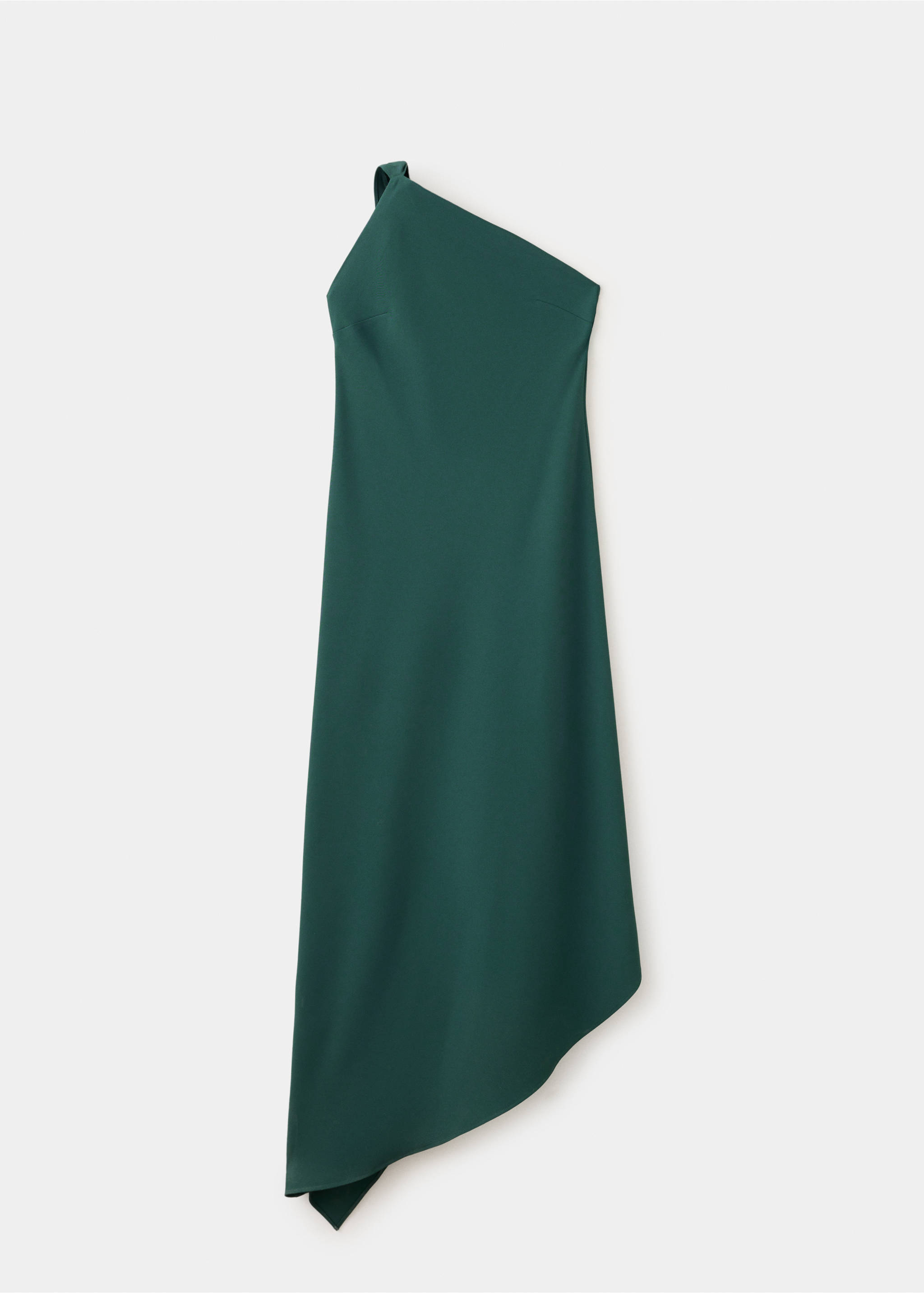 Dark green one-shoulder dress with an asymmetric hem, shown as a still life., Green. Ref: 37061468-00.