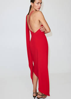Asymmetrical dress with scarf — Red 10