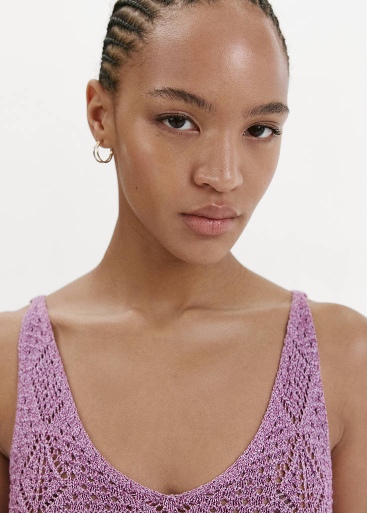 Scalloped frill lurex crochet top — Purple