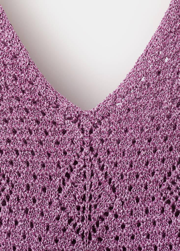 Scalloped frill lurex crochet top — Purple