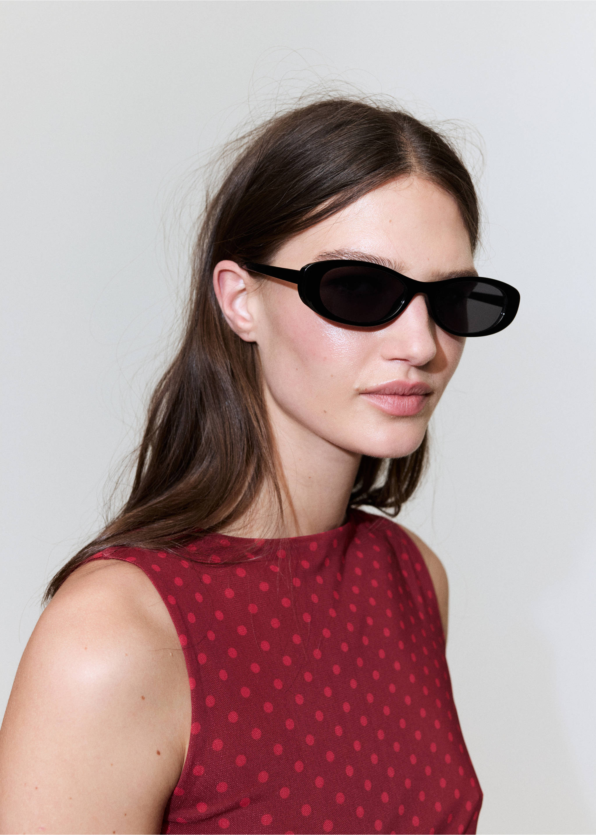 Polka dot print tulle top - Details of the article 1, Red. Ref: 37061471-00.